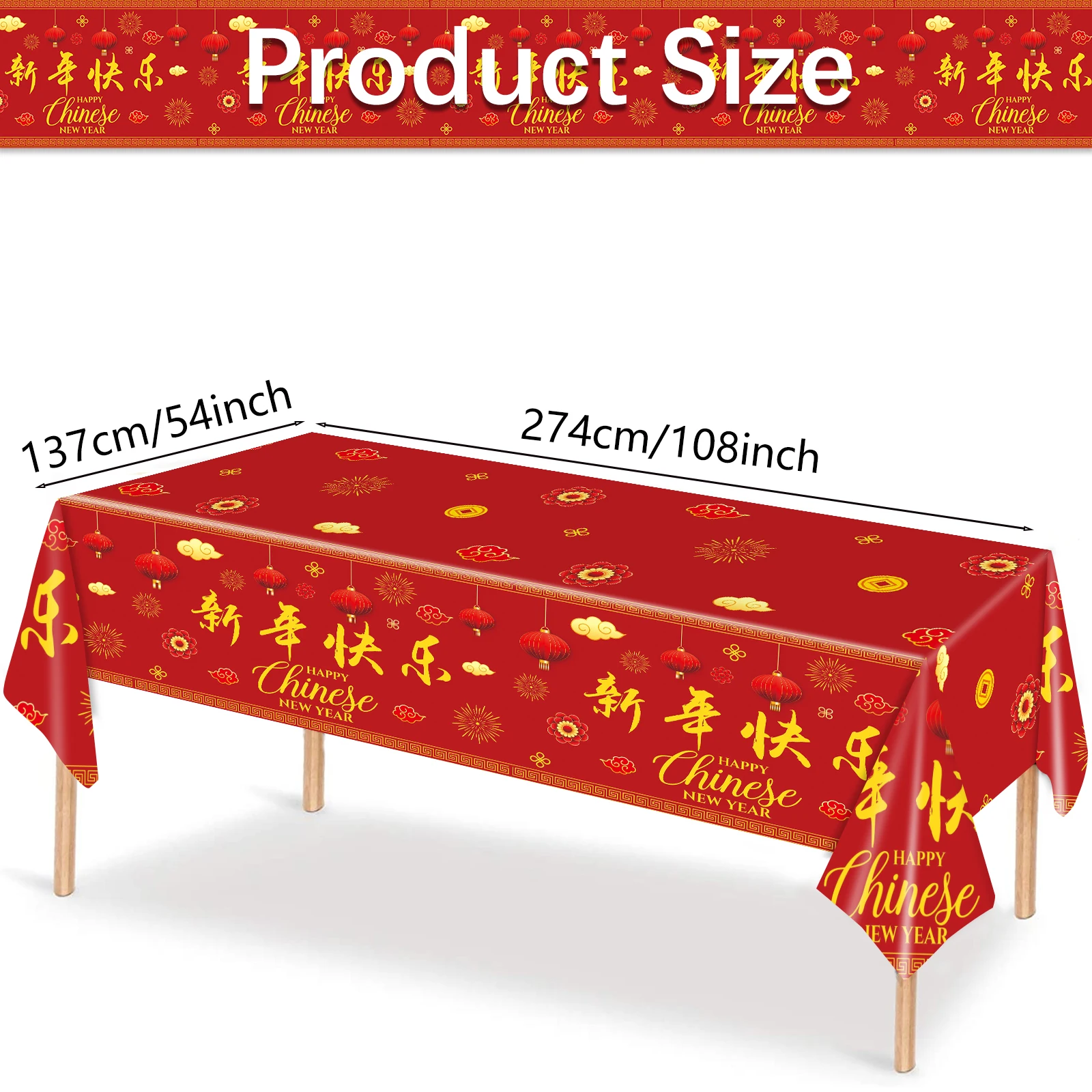 2025 Chinese New Year Tablecloth Disposable Red Plastic Table Cover with Lantern Firework for Lunar Spring Festival Party decorr