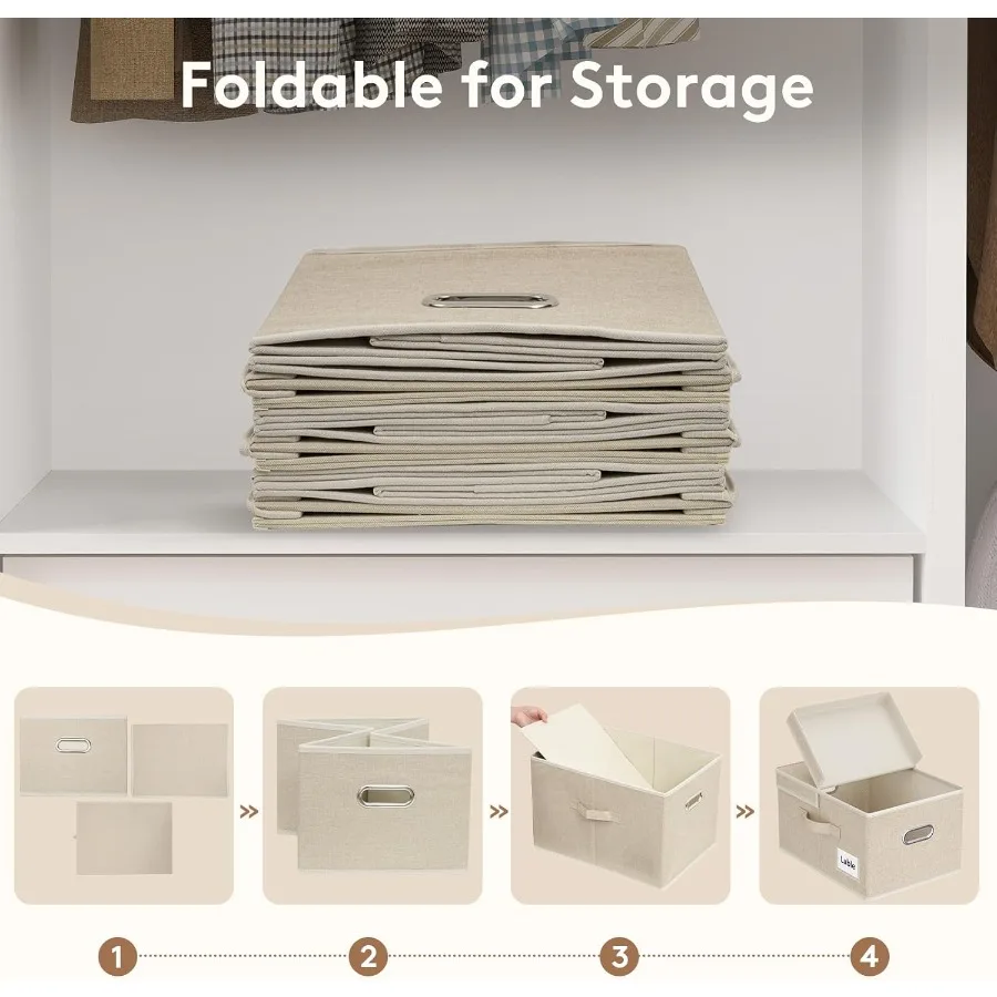 뚜껑이 있는 중간 크기 보관함 손잡이가 있는 패브릭 접이식 보관함 Drative Closet Organizer Stackable Cube Baskets Contai