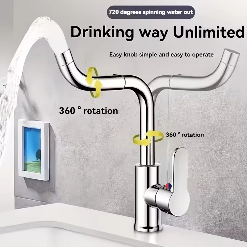 Edelstahl-Dreharmatur-Set, 360-Grad-Drehbarer Badezimmer-Wasserhahn mit separater Heiß- und Kaltwasserregelung, integriertem G1/2-Anschluss – Detail 3