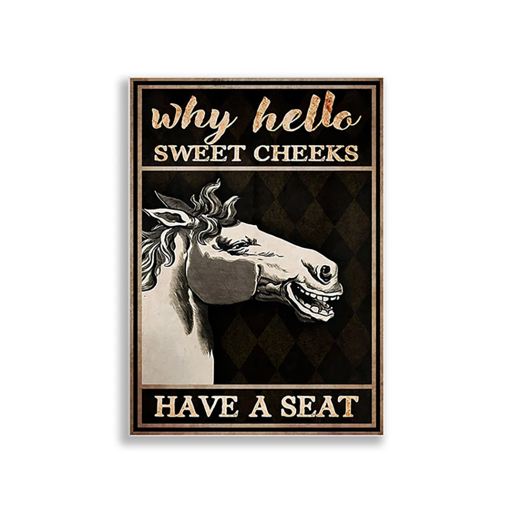 Funny horse why hello sweet cheeks has a seat poster, bathroom wall decor, farmhouse bathroom decor, bathroom art print
