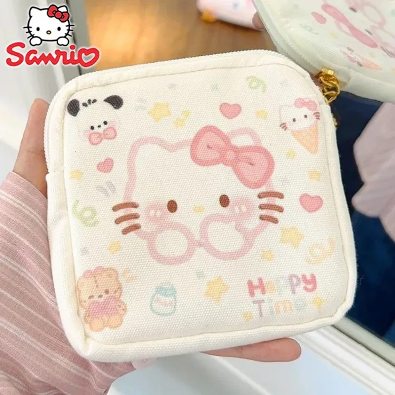 2024 Sanrio Makeup Bag Hello Kitty Student Cartoon Cute Canvas Bag Girls Portable Sanitary Pad Pouch Kawaii Mini Storage Bag