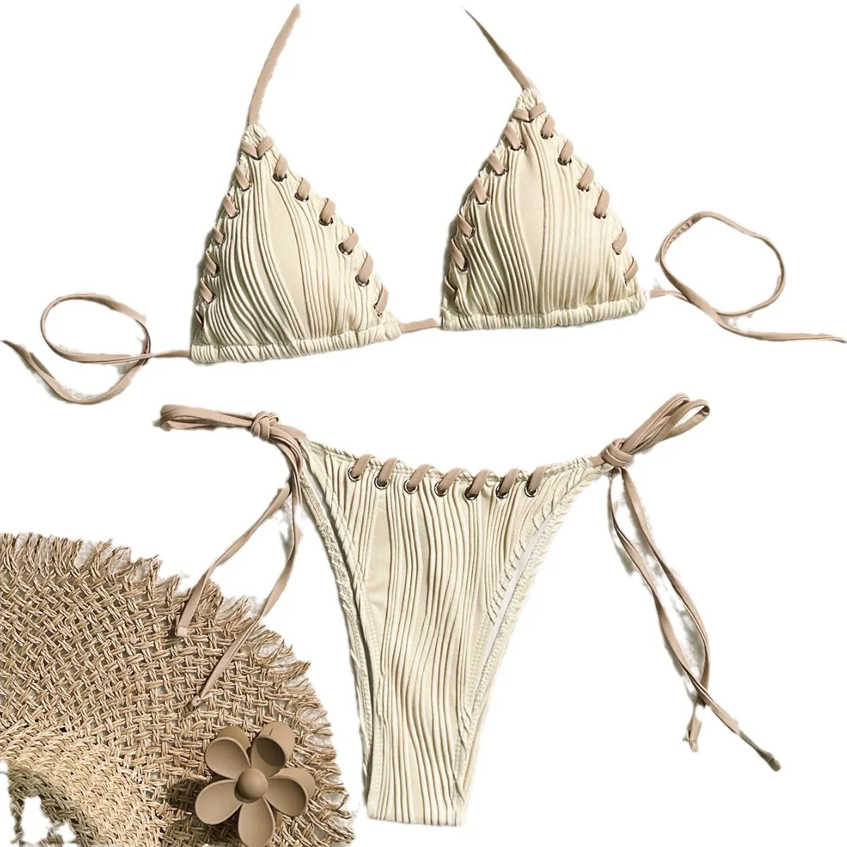 

Новый летний сексуальный однотонный комплект бикини 2026 года в европейском и американском стиле для женщин, пляжный купальник в стиле Ins для отпуска