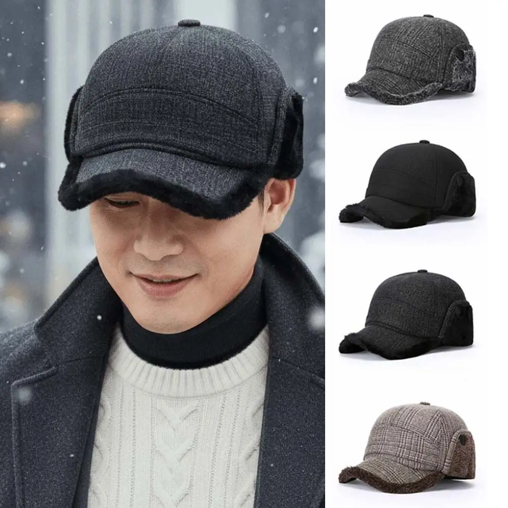 Warm Dad Hat Warm Winter Trapper Hat Thick Fleece Lined Earflap Baseball Cap Durable Soft Fleece Cap Outdoor