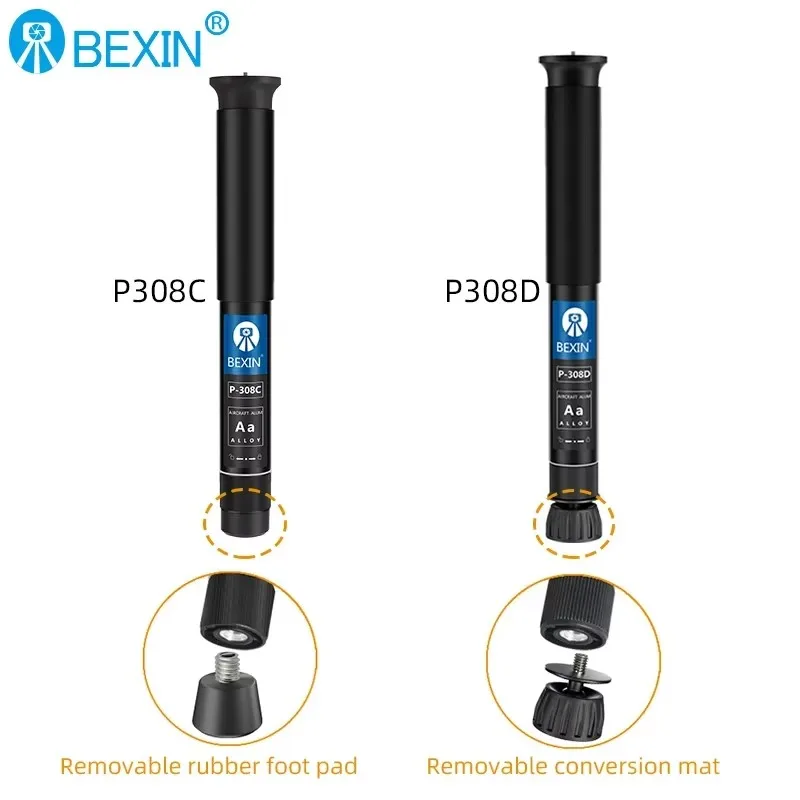 BEXIN Aluminum 28cm Adjustable Portable Monopod Lightweight Camera Phone Stand Unipod P308C/P308D with Detachable Foot Pad