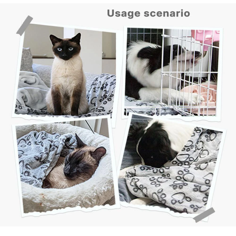 52x76cm Soft High Quality Flannel Pet Blanket Grey Paw Dog Blanket Washable Pet Mat Warm and Comfortable Blanket for Cat Dogs