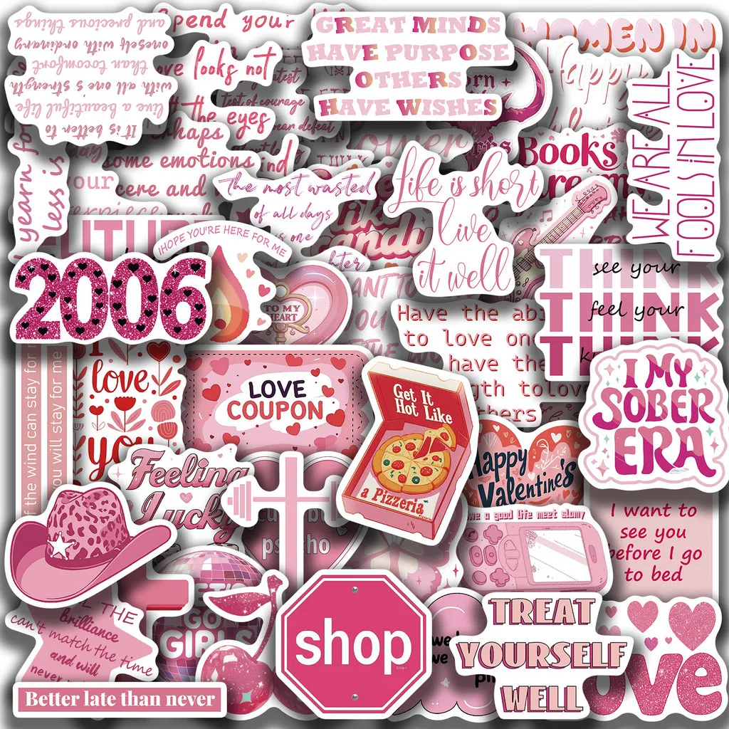 50 Pieces New Style Pink Romantic Quote Cartoon Stickers - Waterproof DIY Decorative Decals for Luggage Giajar Sticker Store