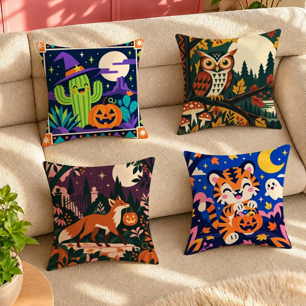 Retro Halloween Pets Cushion Cover Case Anti-dustmite Pillowcase Invisible zipper silky short plush Sofa cushion cover