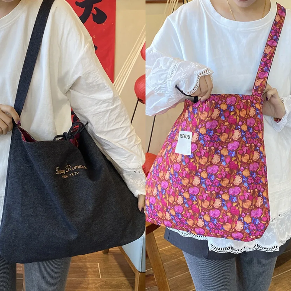 

Casual Cloth Ethnic Style Crossbody Bags Retro Flower Floral Canvas Bag Large Capacity Geometric Denim Shoulder Bag Travel