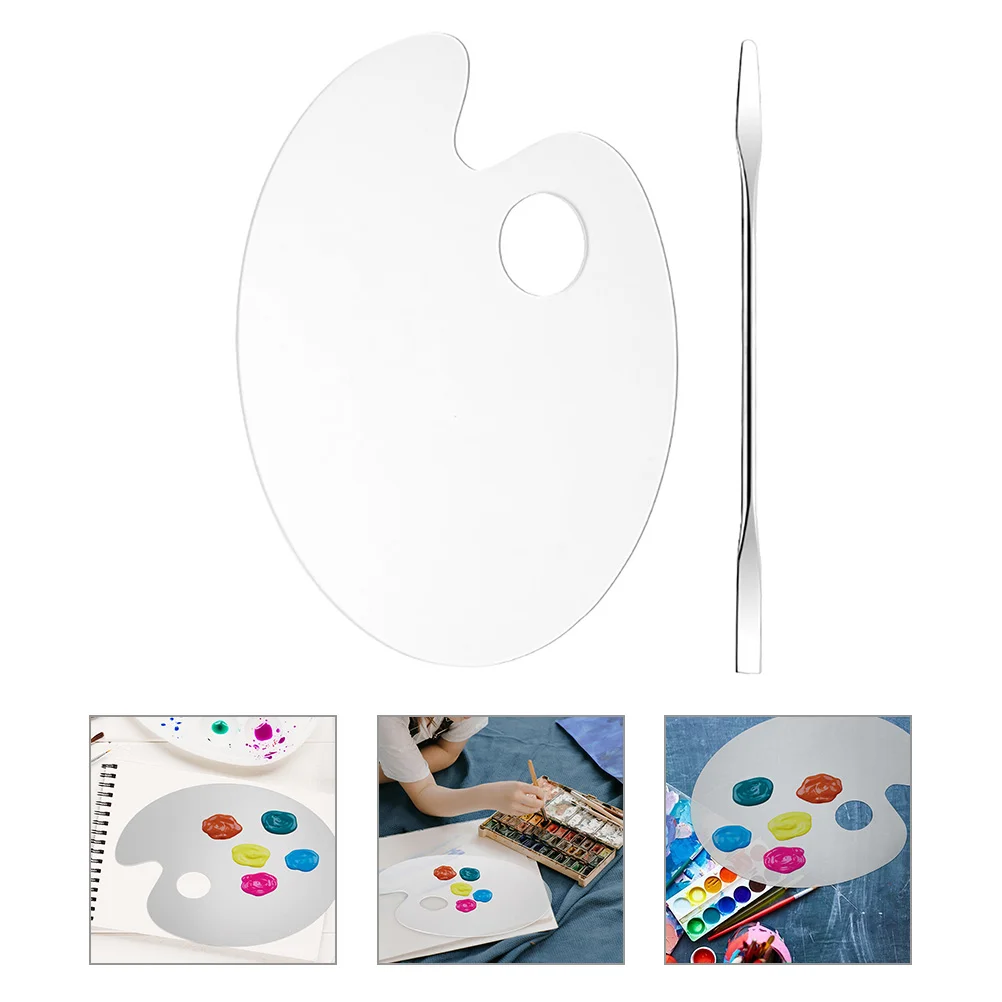 Acrylic Palette Makeup Mixing Nail Foundation Tray with Spatula White Polish for Liquid Blending