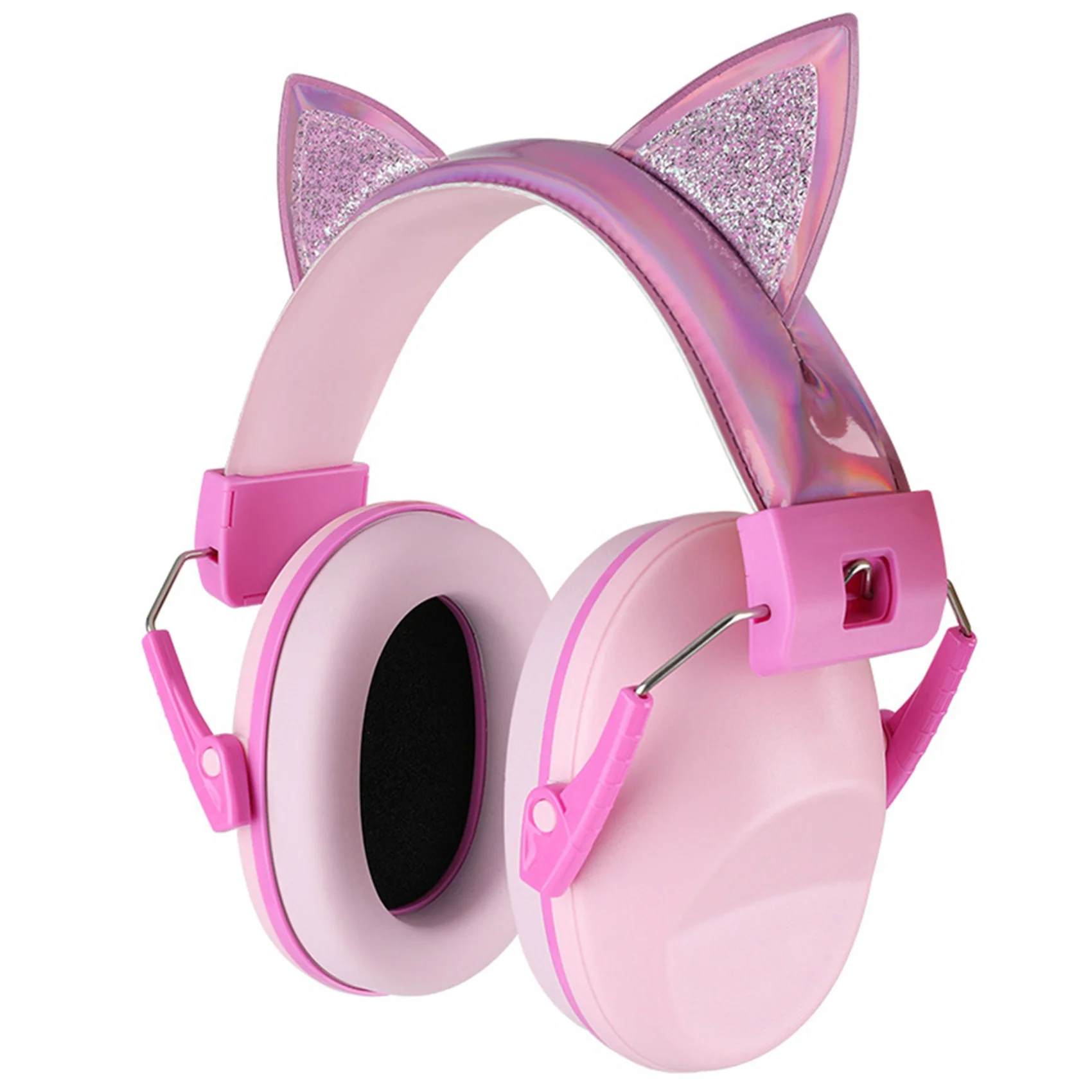 2X Pink Cat Ears Kids Earmuffs Adjustable Anti-Noise Hearing Protector For Children For Study & Sleep Noise Cancelling