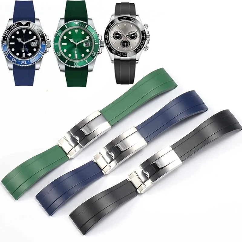 20 21mm Rubber Strap Suitable For Rolex Yacht Daytona Submarine Black Green Water Ghost Explorer Bracelet Watch Band Accessories