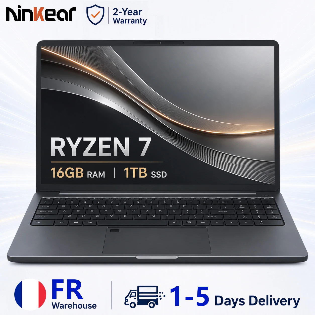 Ninkear A15 Plus PC Portable 15,6 Pouces FHD IPS AMD Ryzen 7 5825U 16Go RAM 1To SSD Châssis Métal Déverrouillage Empreinte Clavier Rétroéclairé WiFi 6 USB-C PD Charge Rapide 65W Windows 11 Prise EU