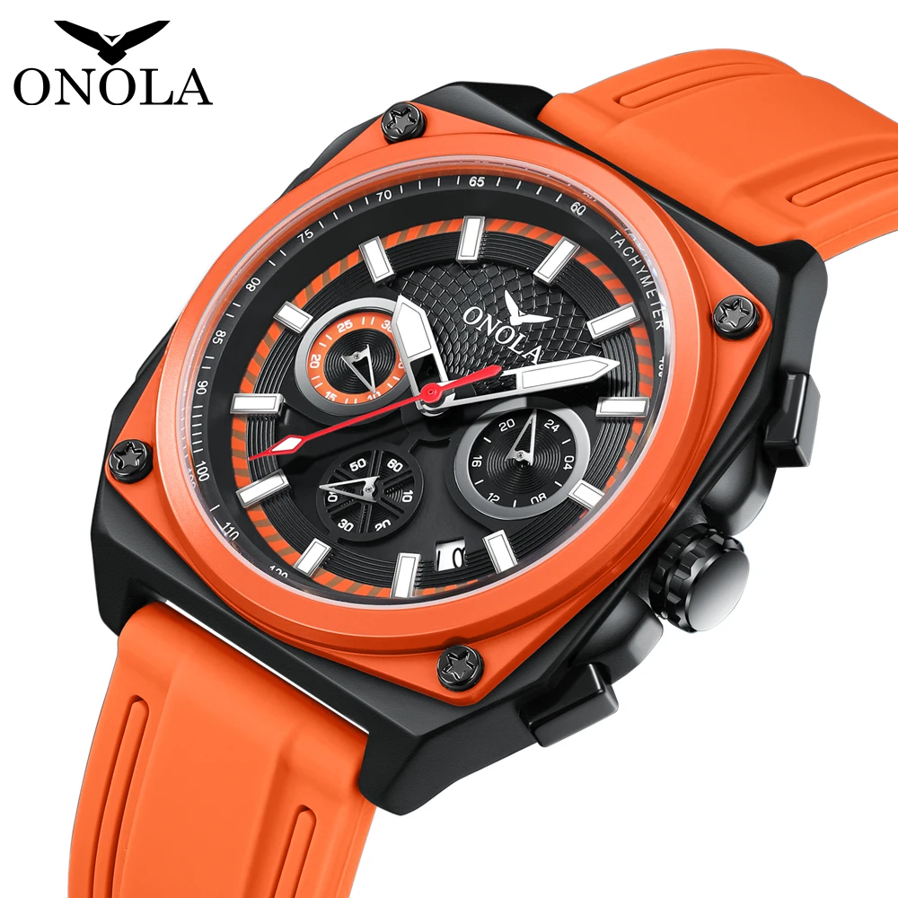 2024 New Fashion Square Multi Color Design Men\'s Watch ONOLA Multi Functional Silicone Tape Waterproof Casual Watches