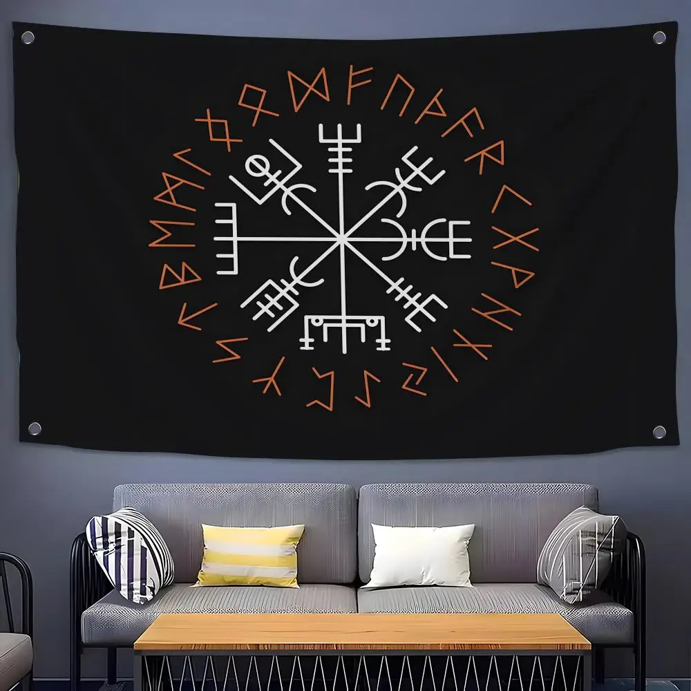 V-Vegvisir Viking Flags Flags for Room, Bedroom, Home, Outdoor, Wall Hanging, Concert Print, Art Banner