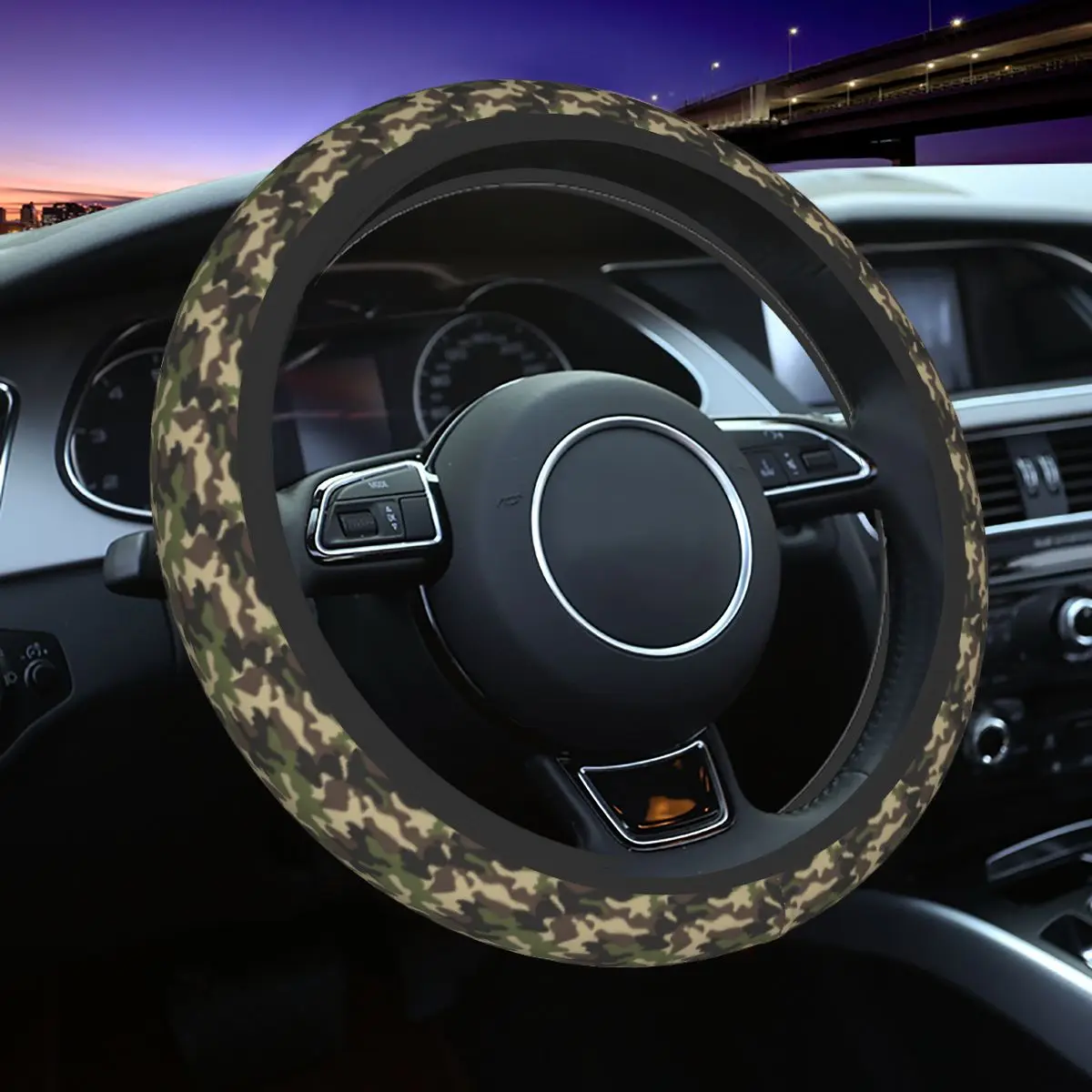 

Flecktarn Camo Car Steering Wheel Cover Cute Protective Cover for 14.5-15Inches Custom Steering Cover