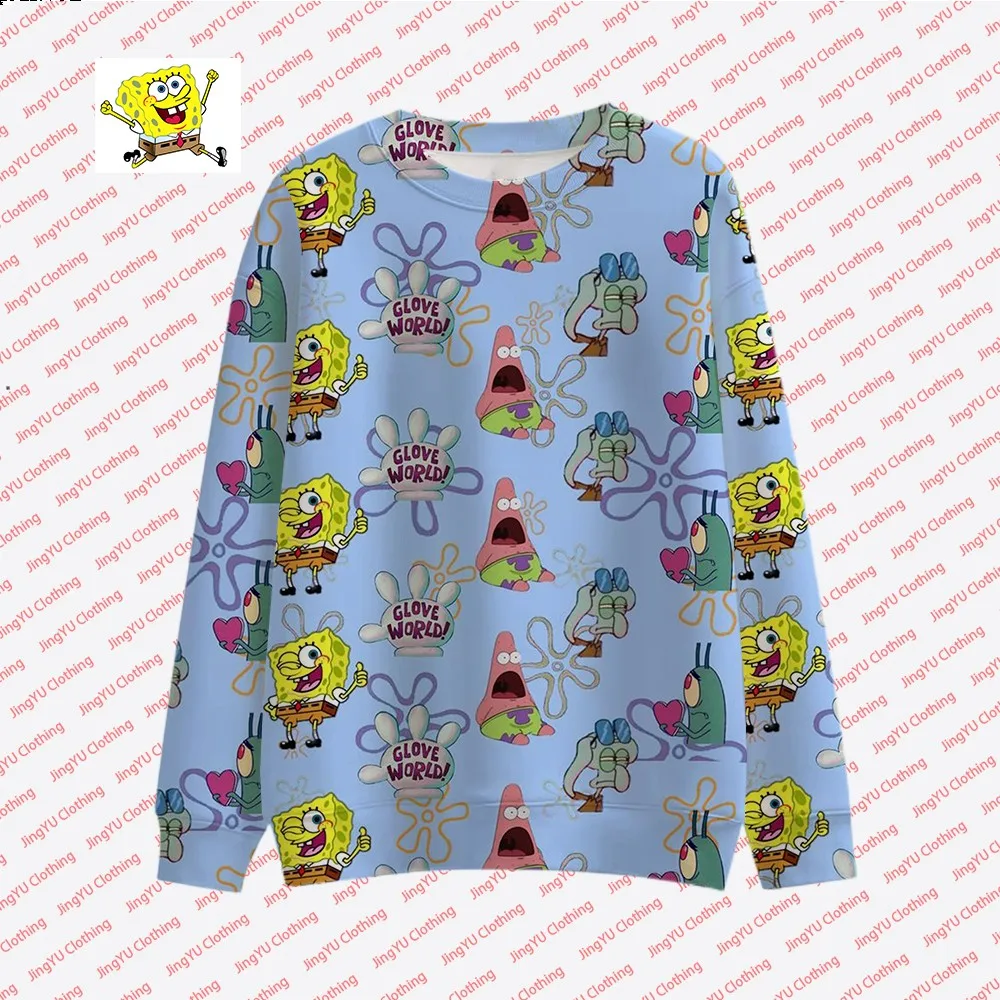 Patrick Star and Spongebob Squarepants Animation Print 2023 New Autumn Street Fashion Casual Tops Round Neck Children\'s Pullover