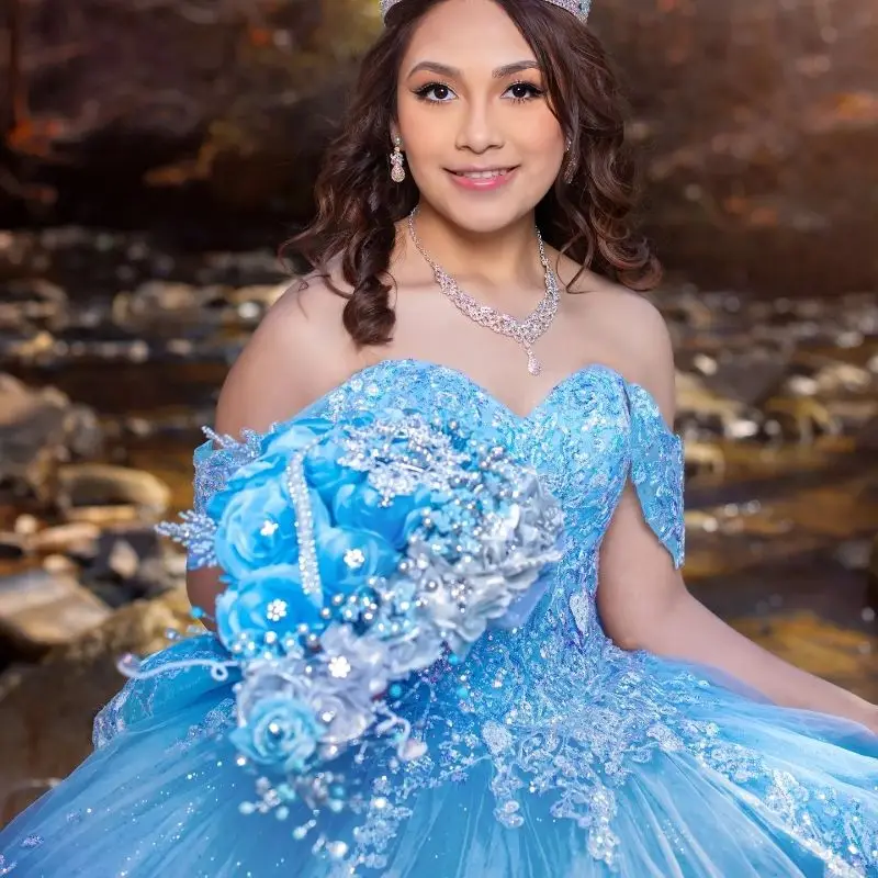 Robe de Quinceanera bleue brillante personnalisée pour filles, robe de Rhprincesse, appliques de perles, robe à volants, adaptée aux filles douces, 16, YQD546