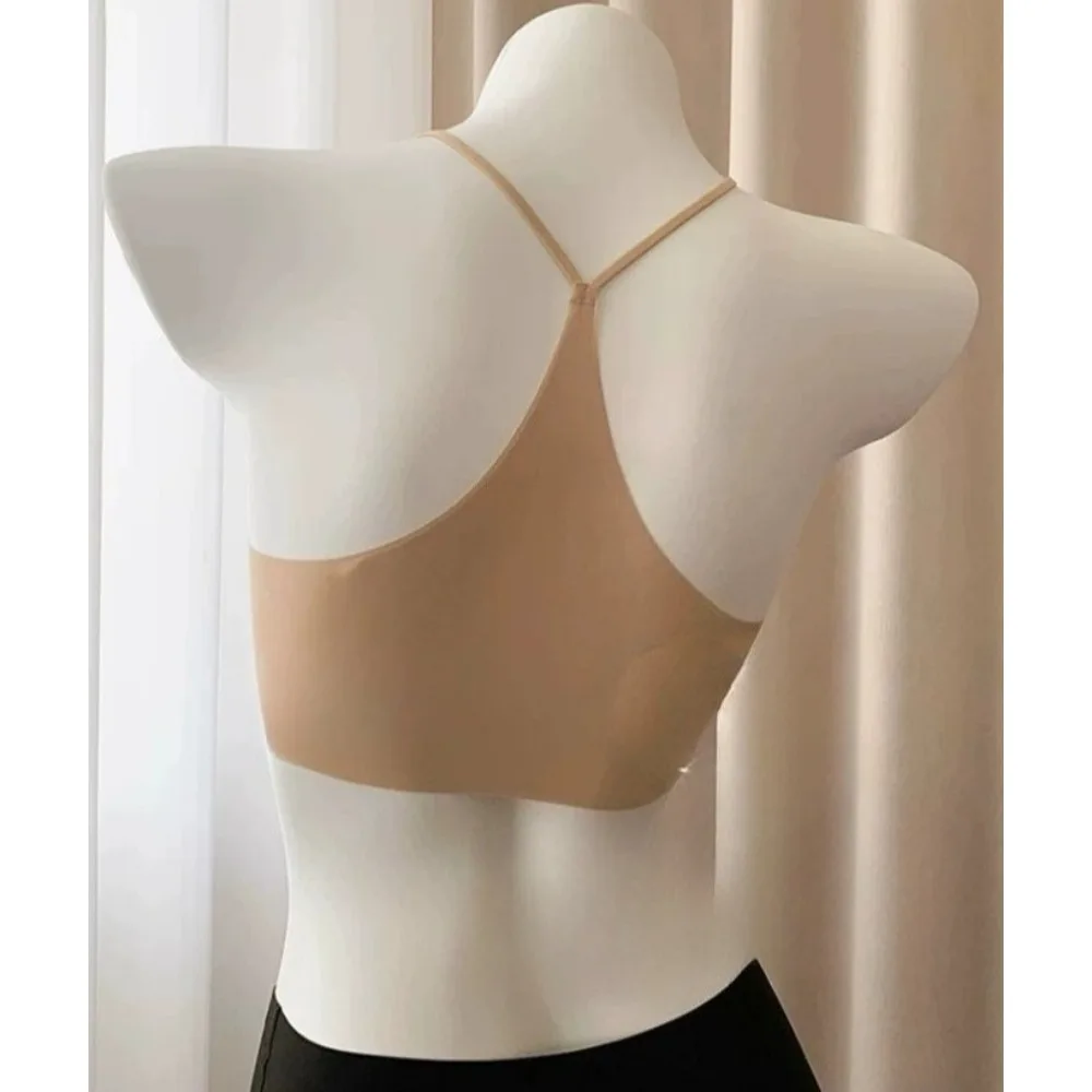 BANERDANNI Ice Cool Milk Skin Halter Y‑Back Bra Women Ultra Thin Invisible Seamless Wireless Minimize Bust Brassiere Underwear