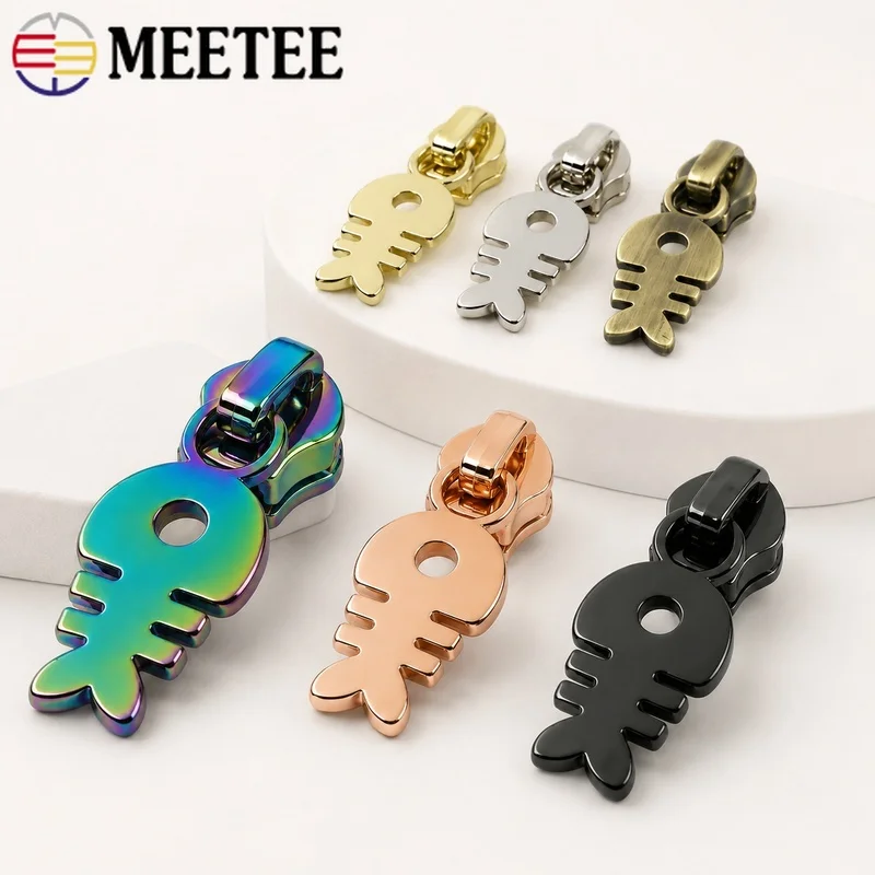 5-50Pcs 5# Fishbone Metal Zipper Puller Zinc Alloy Slider for Nylon Tape Bag Pocket Garment Decorative Zip Head Repair Accessory