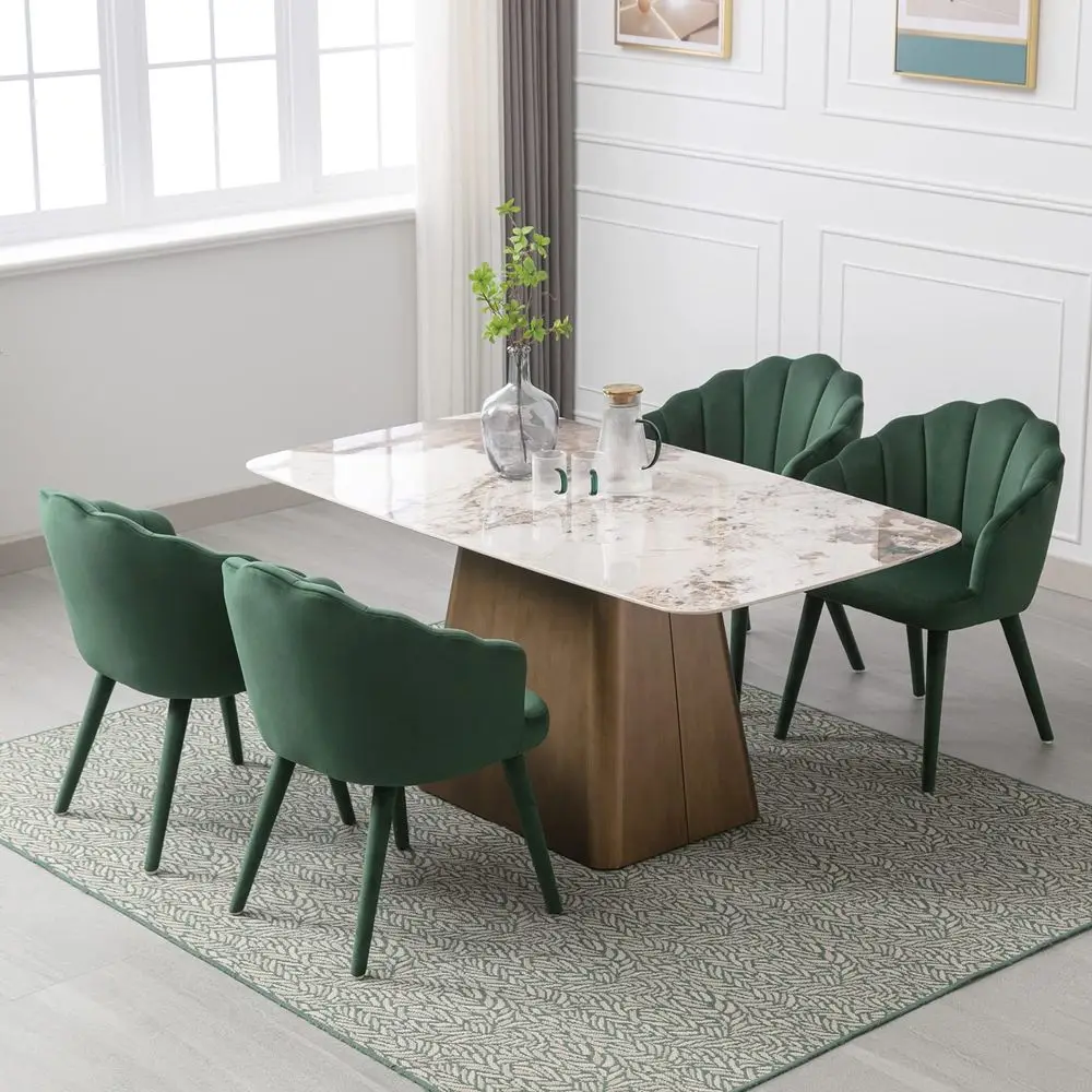 

Dining Chairs Set of 4 Modern Living Room Chairs with Petal Back amp Wood Legs Comfy Upholstered Side Chair for Dining Room Bed