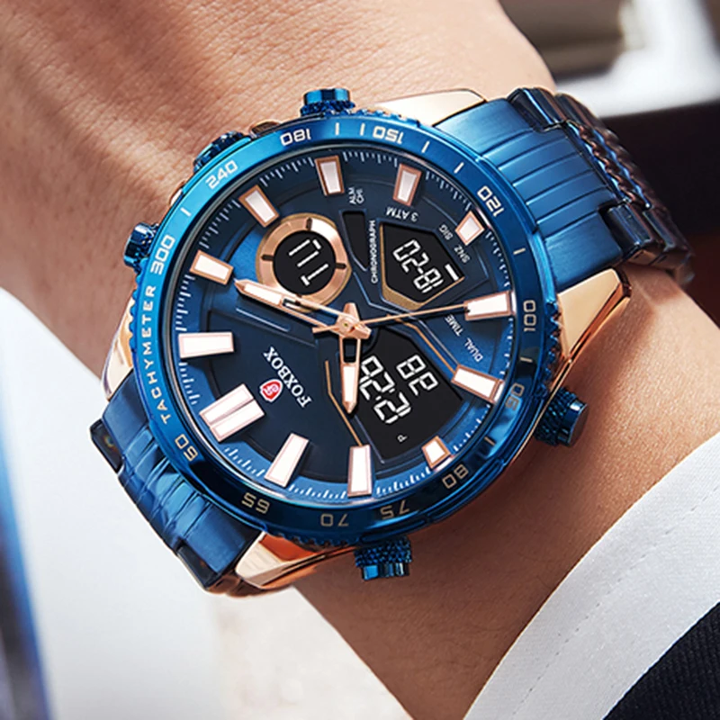 LIGE Sport Watches for Men Strong Luminous Dual Display Waterproof Quartz Genuine Stainless Steel Wristwatch Relogio Masculino