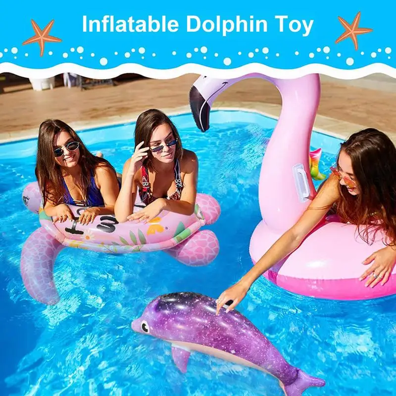 Dolphin Float Inflatable Animals For Pool Cute Starry Dolphin Floatie Thickened Inflatable Sea Animals Photo Props Aquatic