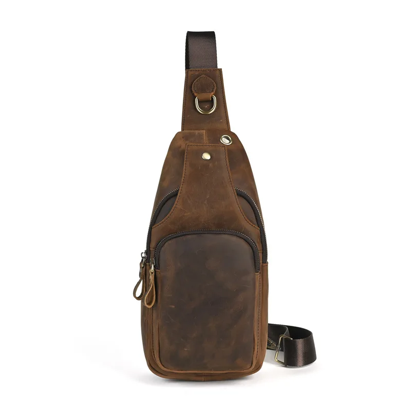 Chest Bag 100% Genuine Leather Casual Triangle Crossbody Design Travel Shoulder Backpack Men Leather Multifunctional Bag