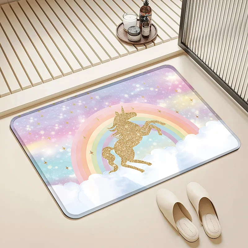 

Glitter Unicorn Rainbow Door Mat Non-Slip Soft Floor Rug for Home Kids Room Bathroom Kitchen Decor