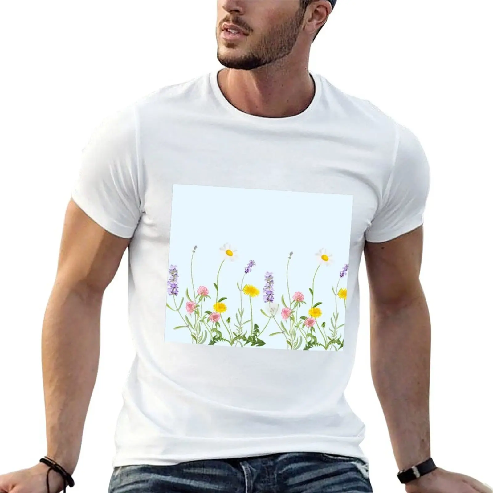 

Pastel cyan - wildflower dreams T-Shirt cotton t shirts high quality t shirt men 100% cotton luxury brand T-Shirt