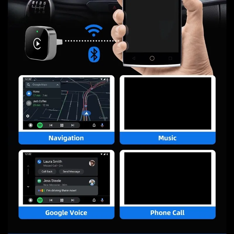 

Для и Android Auto-совместимый адаптер Carplay Box 2-в-1 с проводом к беспроводному адаптеру — компактный дизайн — A86G