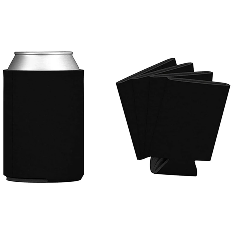 Bulk Can Coolers (50-Pack) Blank Foam Sleeves Plain Soft Insulated Blanks For Soda, Beer, Water Bottles (Black)