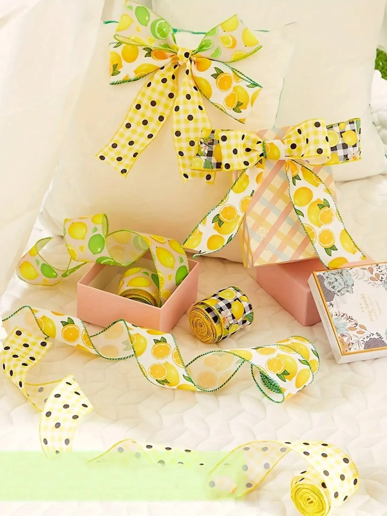 Summer Fruit Lemon Ribbon Summer Festival Theme Decoration Imitation Linen Webbing 1 roll