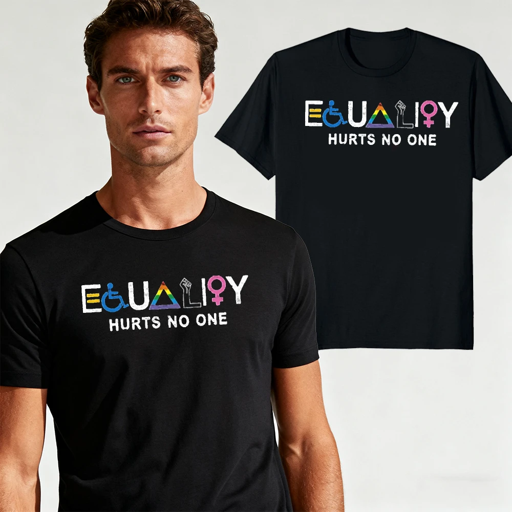 Equality Hurts No One Rainbow LGBT Disabled Feminist Print Tee Men Graphic T Shirt Short Sleeve Cotton Casual Clothes