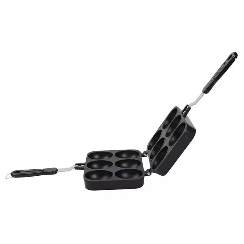 ถาดทำเค้กเหล็กหล่อ6หลุมกระทะทำไข่เจียวสำหรับทำอาหารเช้าที่ทำอาหารหม้ออาหารไข่แม่พิมพ์เค้กเครื่องครัว