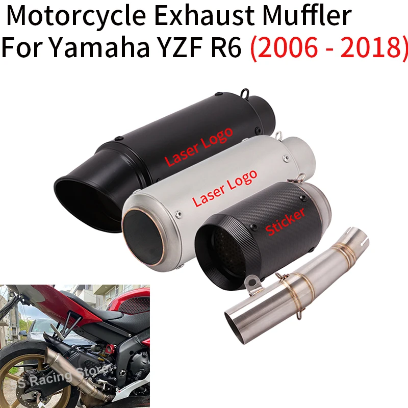 

For Yamaha YZF R6 2006 - 2018 2019 Motorcycle Exhaust Escape System Moto Modify Carbon Muffler Mid Link Pipe 60mm DB Killer