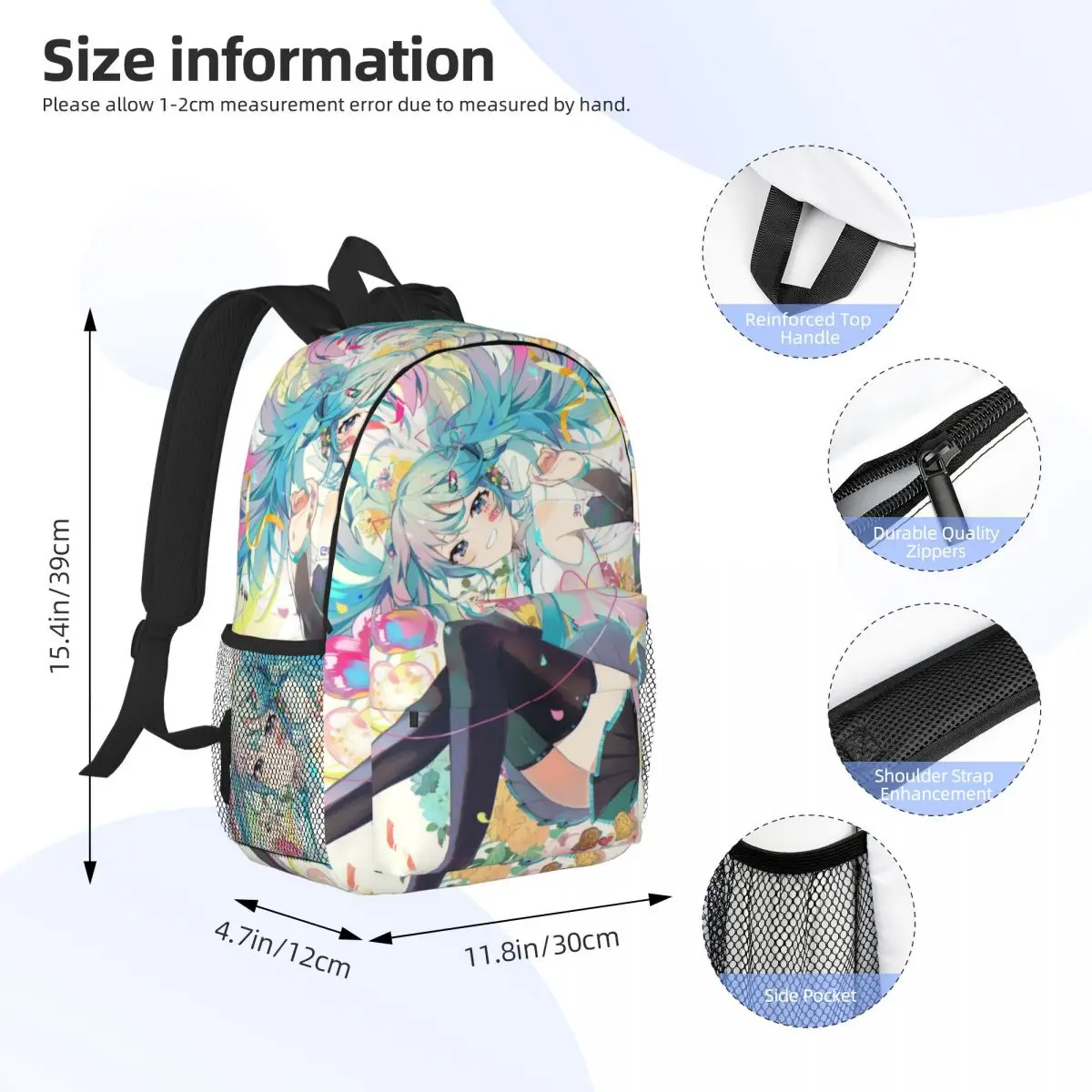 Hatsune Miku nieuwe modieuze patroon schooltas print lichtgewicht rugzak 15 inch