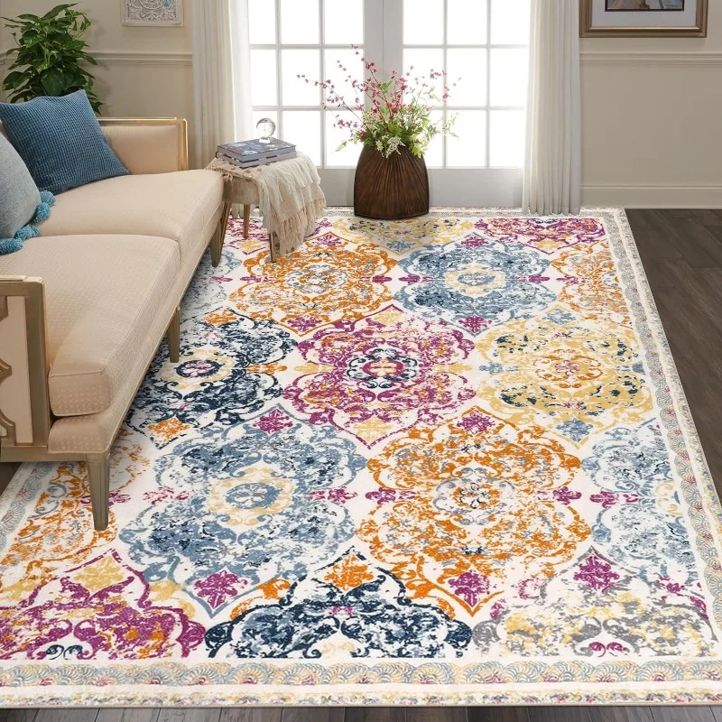 Living Room Rug, Vintage Shaggy Soft Laundry Rug, Non Slip Kitchen Area Mat, Washable Farmhouse Bedroom Area Carpet