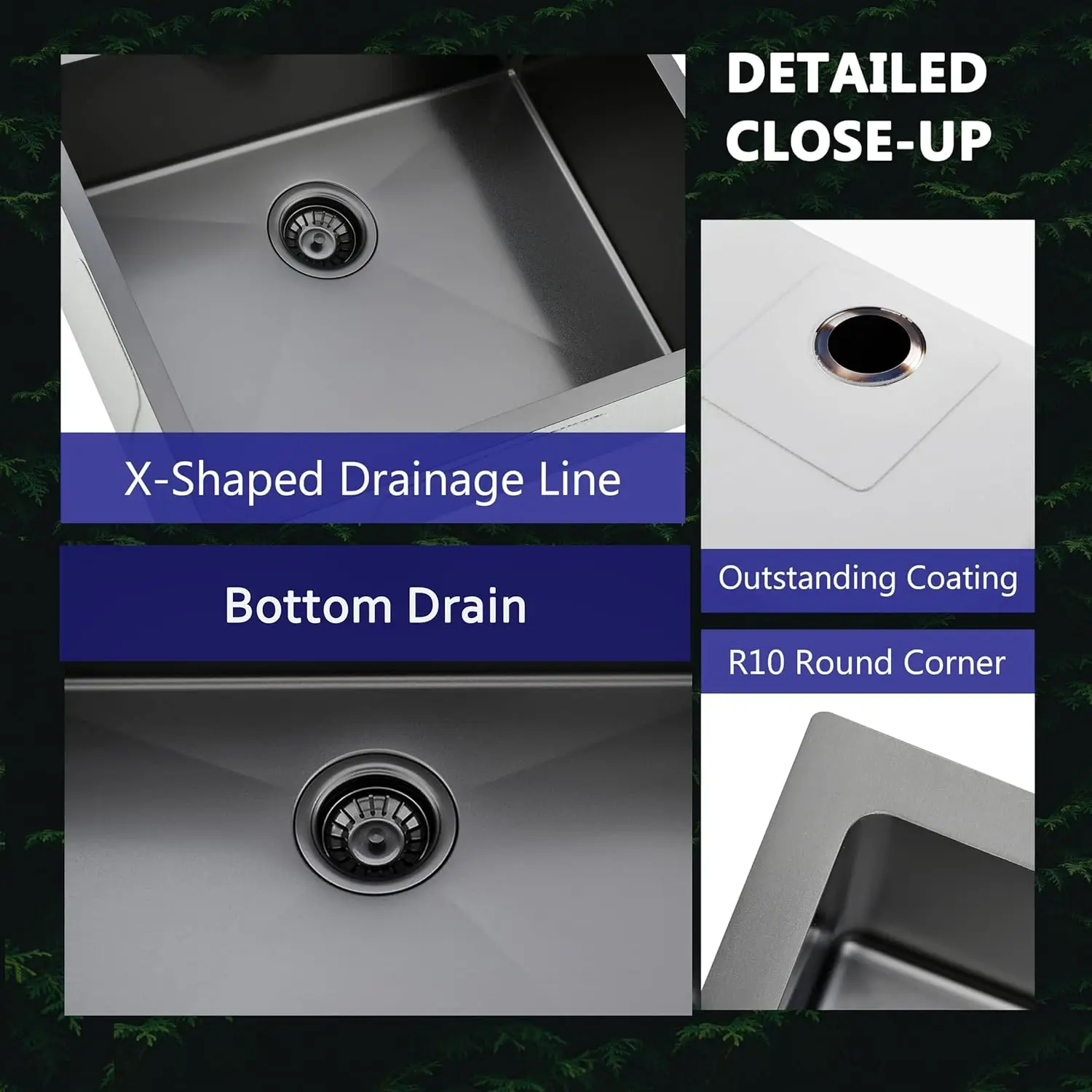 Pia de cozinha preta embutida de 25 x 22 polegadas, aço inoxidável de calibre 16, 9 polegadas de profundidade com filtro de cesta