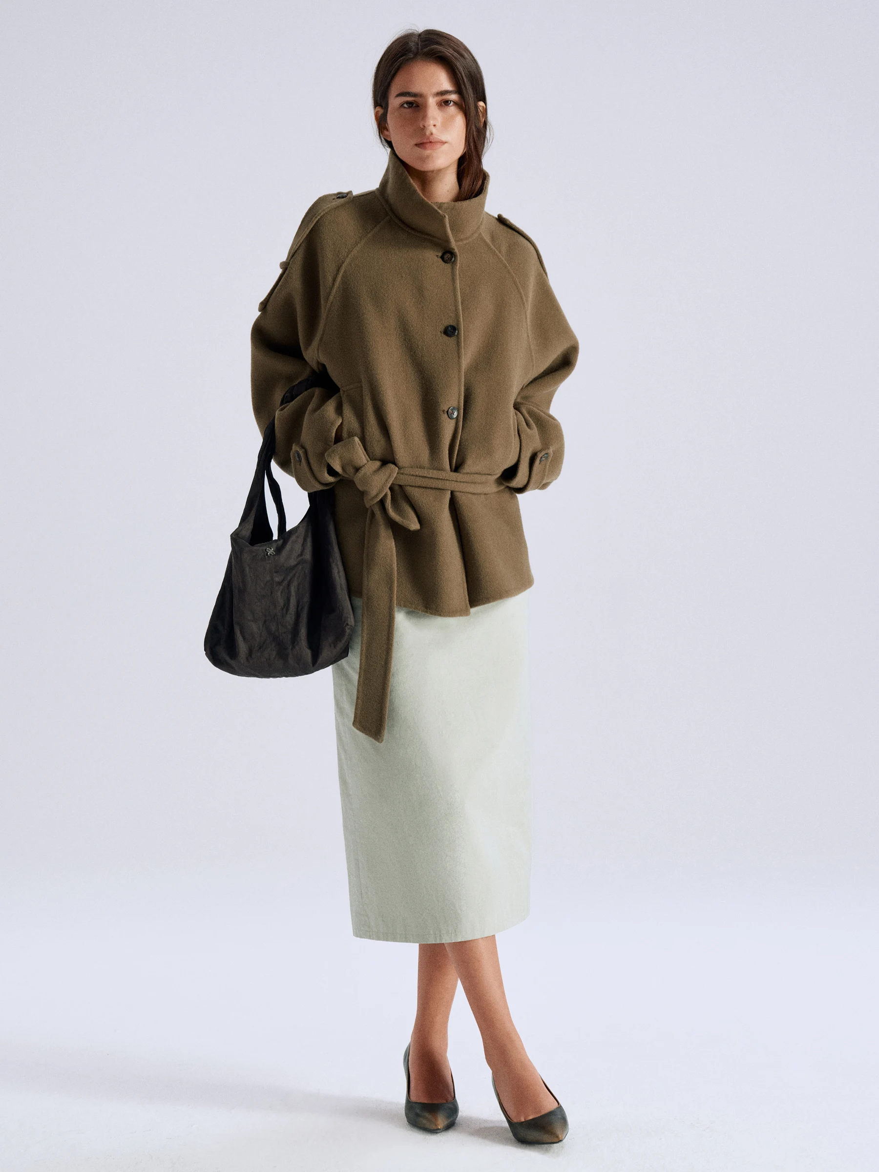SHKUCO Retro Satin Layered Splicing Suede Soft A-Line  Skirt Ladies Low Waist Polyester Nylon Composite Fiber H-Shape