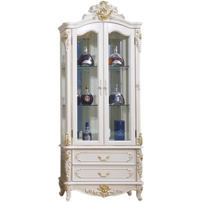 

European single-door glass wine cabinet, solid wood, locker, American restaurant double-door wine cabinet