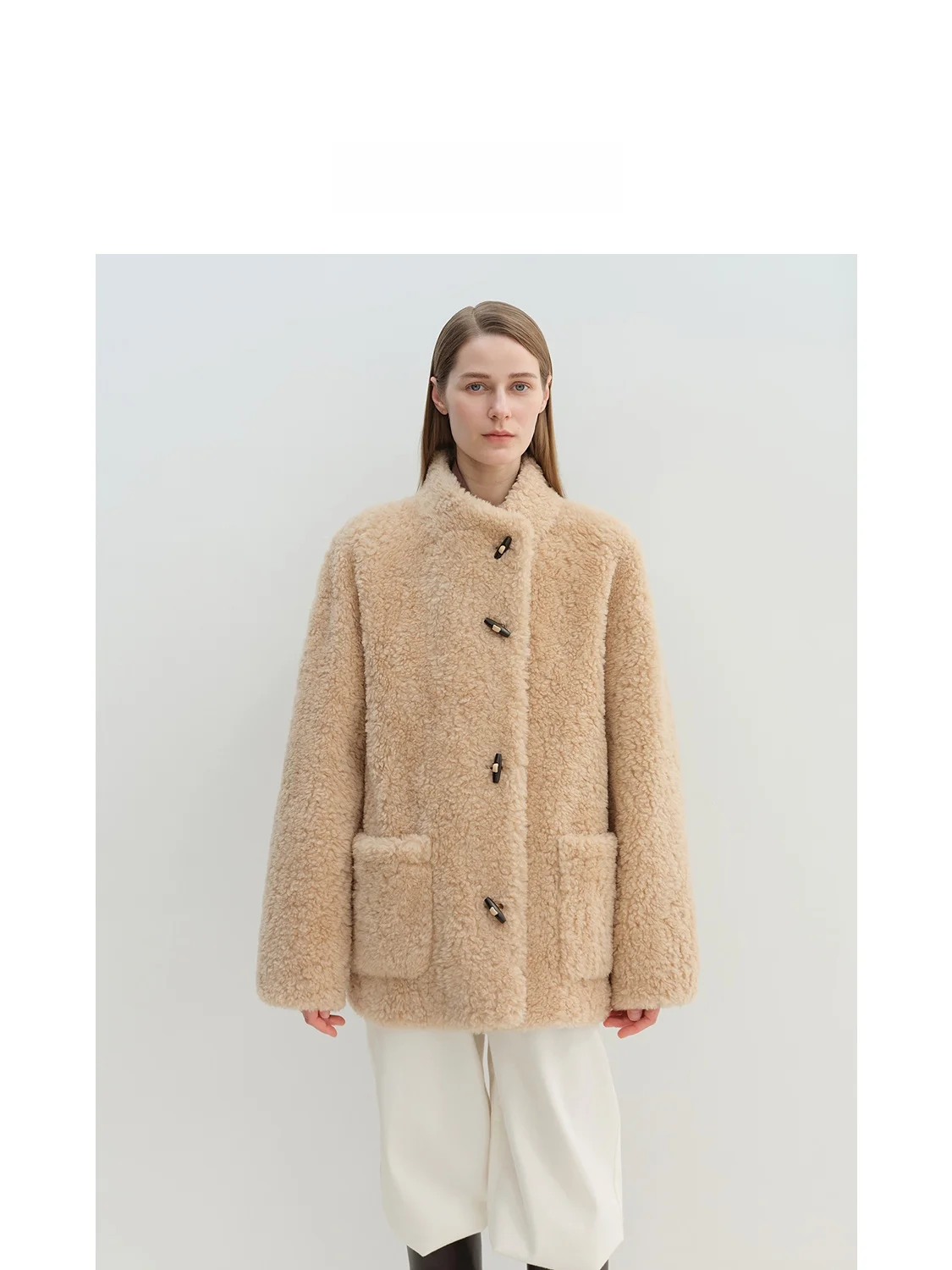 

LeTrans Mid-Length Lamb Fur Jaet Inteated Leatherette Small Stand Collar Casual Sle Warmth Young Women's Coat