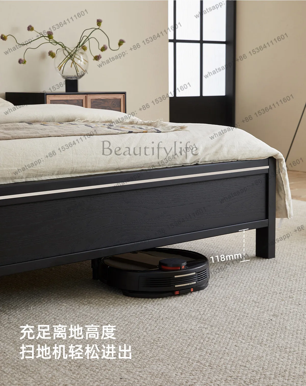 French retro master bedroom 1.8 meters solid wood double bed medium ancient style 1.5 meters small apartment red oak bed