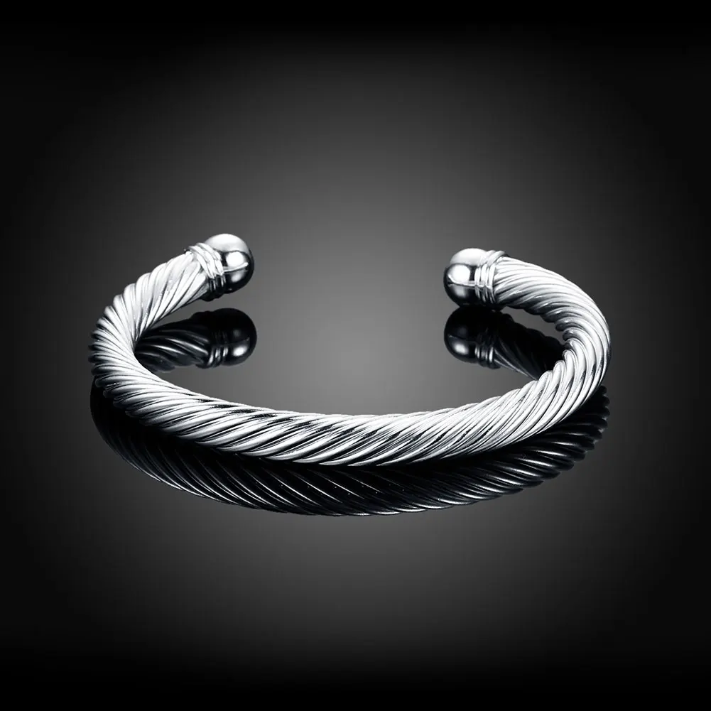 

Hot trend twisted wire bangles 925 sterling Silver cuff Bracelets for Women Fashion Party wedding accessories Gift Jewelry