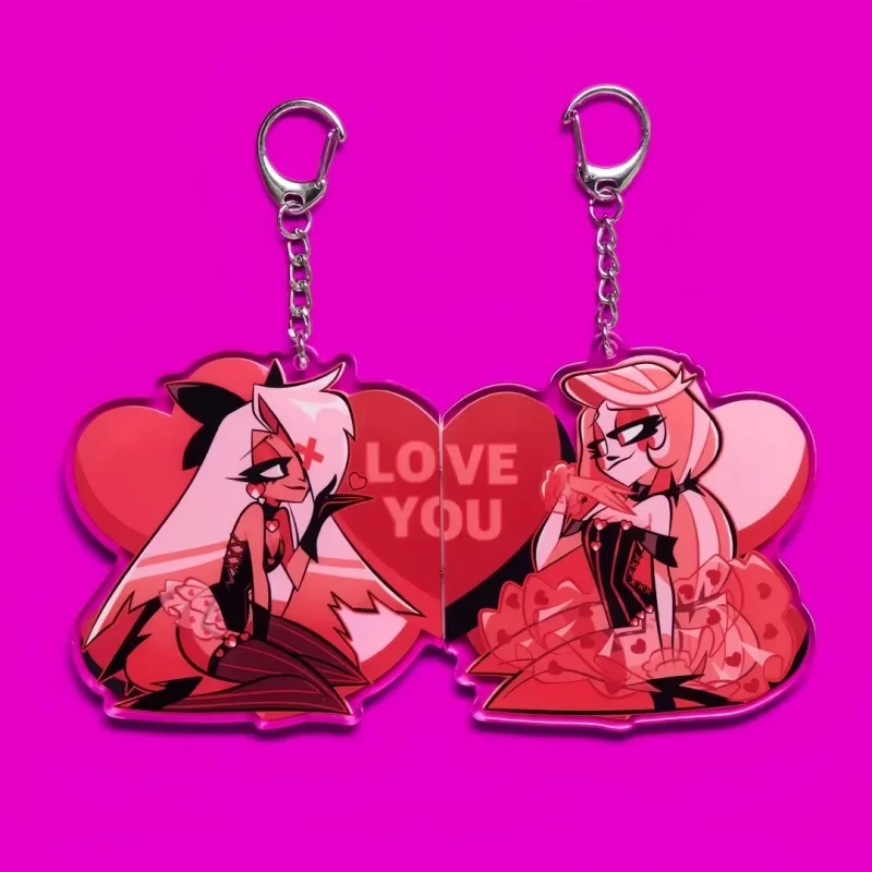 Alastor Vaggie Lucifer Anime KeyChain Charlie Angel Dust Men Key Chain for Women Fashion Figure Acrylic Keyring Pendant Gift