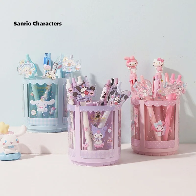 

Sanrio новый вращающийся держатель для ручек Kuromi с героями мультфильмов для девочек, настольный органайзер для канцелярских принадлежностей, милый ящик для хранения мелодии, большая вместимость для студентов