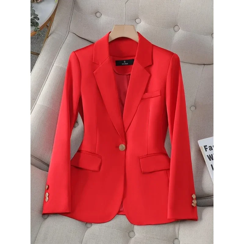 Office Ladies Blazer Women Jacket Black Apricot Purple Red Long Sleeve Single Button Female Work Wear Formal Coat