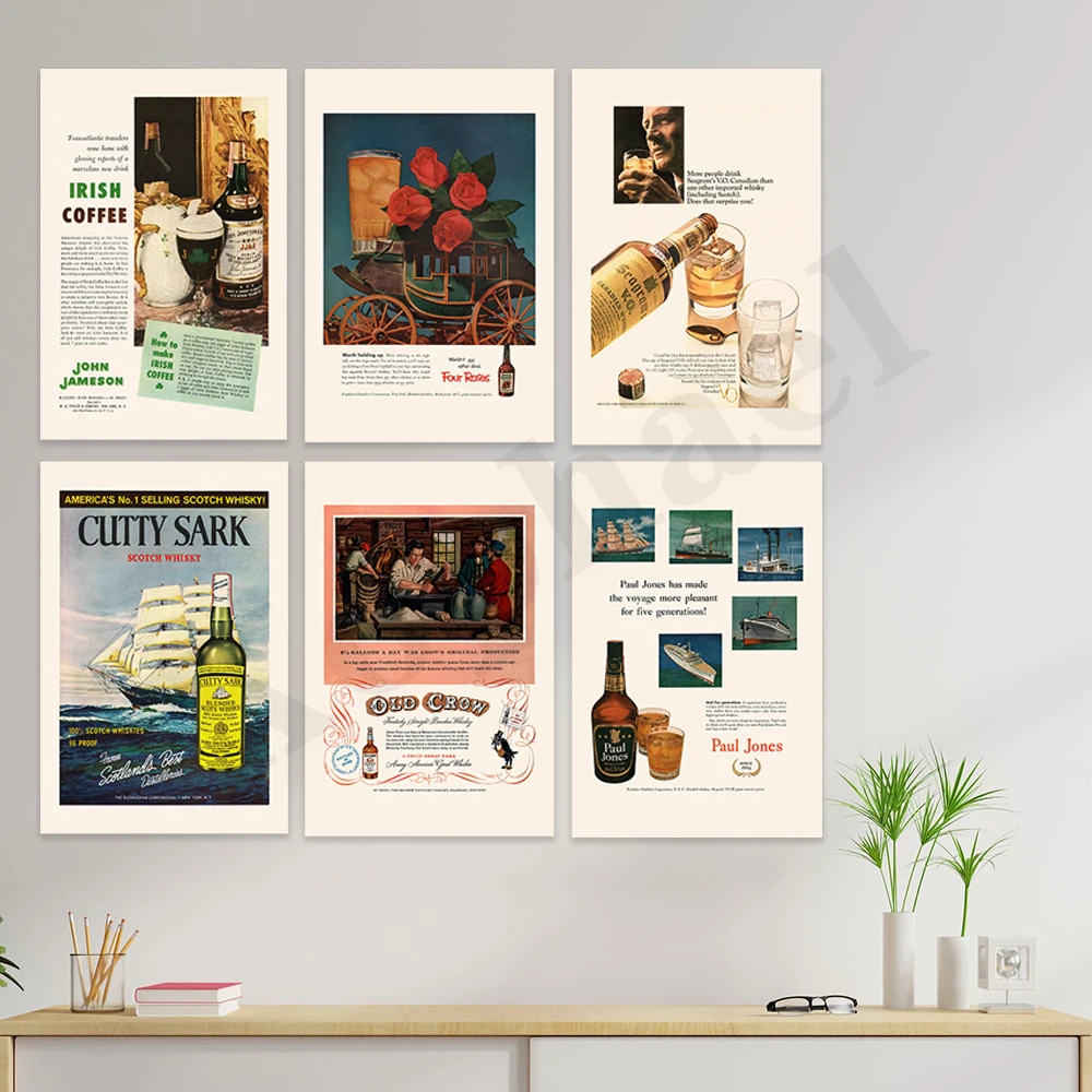 Medieval Style Classic Whiskey Ads Elegant Drinkware Bar Decorations Gifts for Friends Lovers Home Wall Art Posters