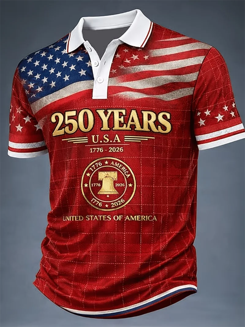 Herren Damen USA 250 Freiheitsstatue Print Paar-Poloshirt Amerikanische Flagge Patriotische Freizeit-Sportbekleidung für den Unabhängigkeitstag Polo – Detail 2