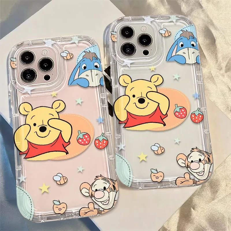 ccute Winnie Clear Phone Case for OPPO A15 A16 A17 A31 A53 A54 A57 A60 A74 A92 A93 A94 A98 2020 4G 5G Airbag Shockproof Cover