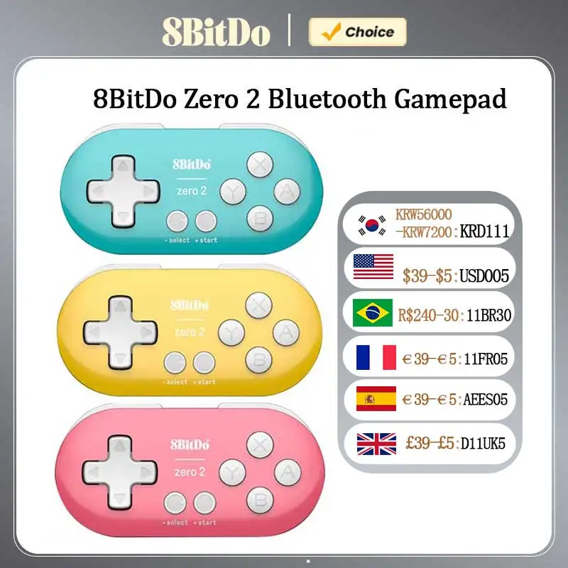 8BitDo Zero 2 Bluetooth Gamepad Mini Controller Compatible for Nintendo Switch PC Windows Android macOS 